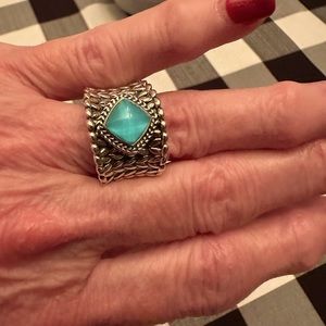 JAI sterling, silver turquoise basket weave ring
